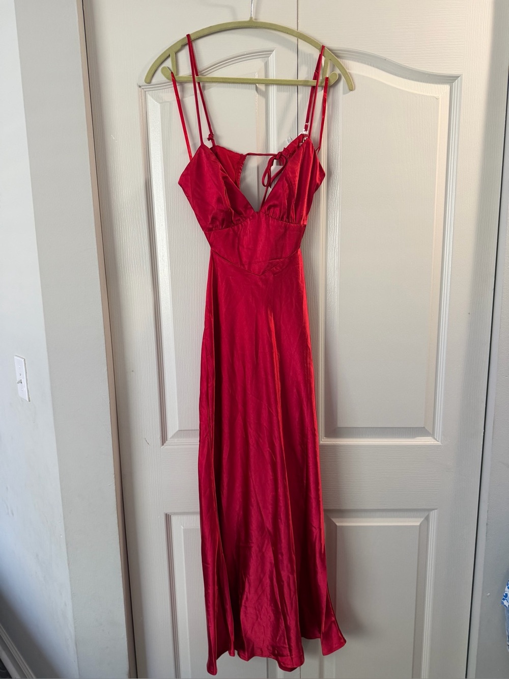 Red Satin Maxi Slip Dress with Adjustable Straps